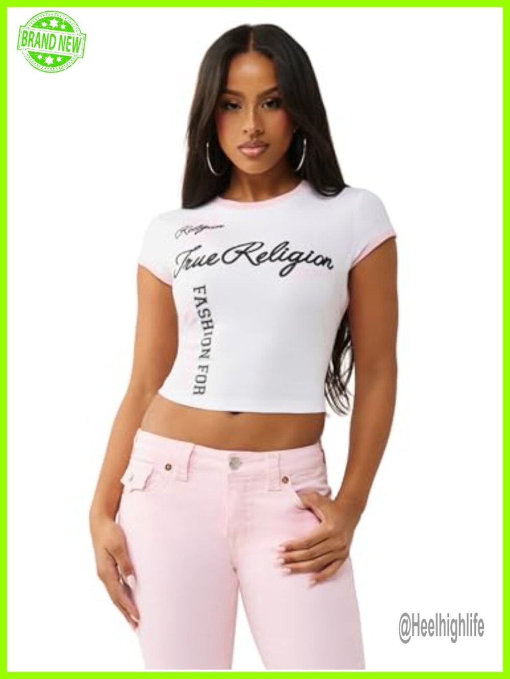 True Religion Sporty Cap Sleeve Cotton Stretch Fitted Tee Crew Neck Top